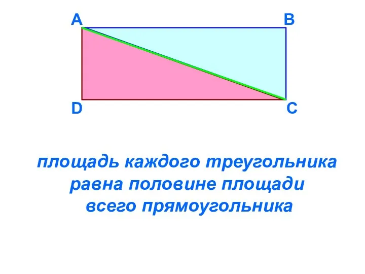 D A B C площадь каждого треугольника равна половине площади всего прямоугольника