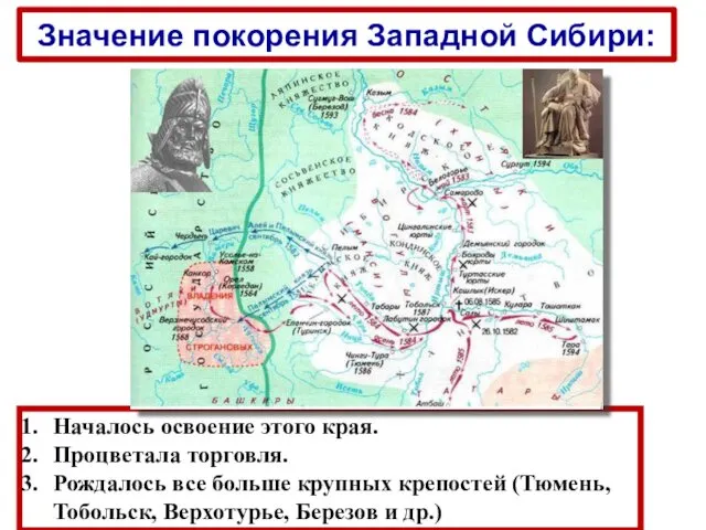 Значение покорения Западной Сибири: Началось освоение этого края. Процветала торговля.