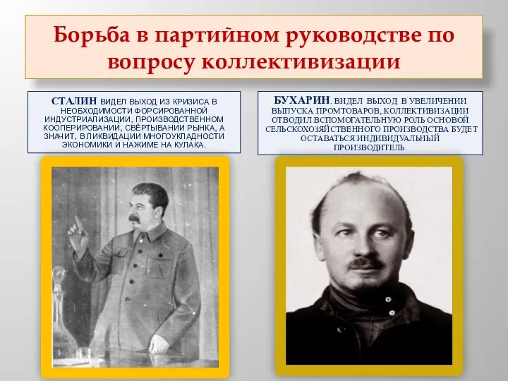 Борьба в партийном руководстве по вопросу коллективизации Сталин видел выход