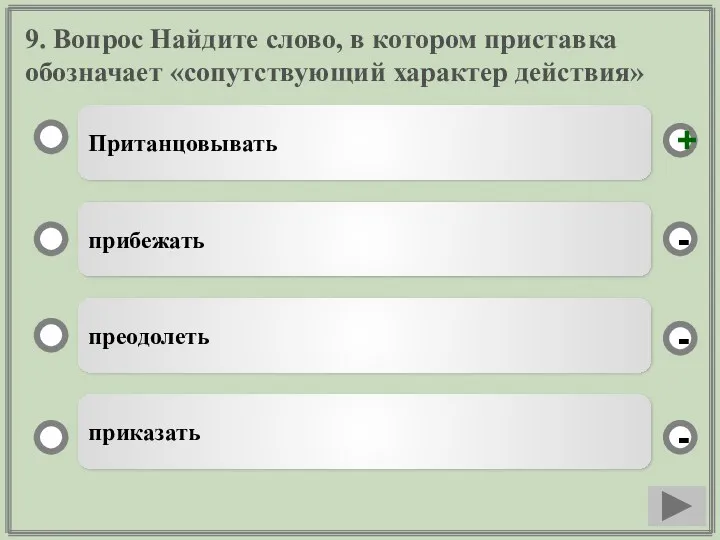 9. Вопрос Найдите слово, в котором приставка обозначает «сопутствующий характер