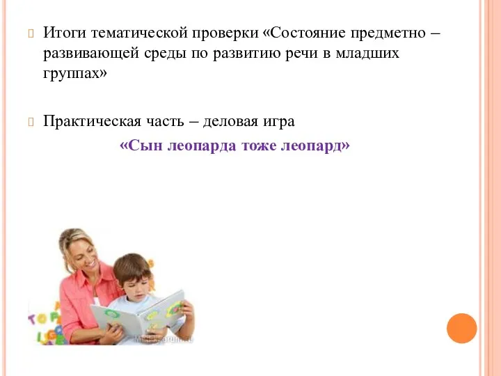 Итоги тематической проверки «Состояние предметно – развивающей среды по развитию