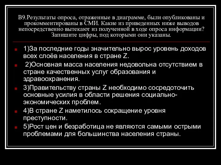 В9.Результаты опроса, отраженные в диаграмме, были опубликованы и прокомментированы в