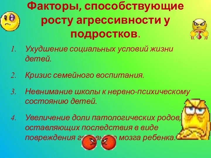 Факторы, способствующие росту агрессивности у подростков. Ухудшение социальных условий жизни