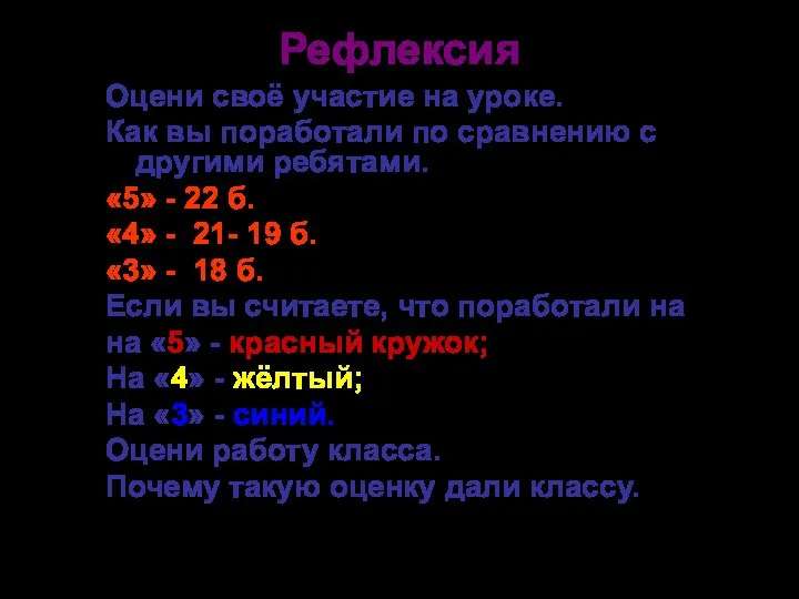 Рефлексия Оцени своё участие на уроке. Как вы поработали по