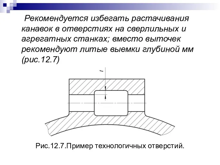 Рекомендуется избегать растачивания канавок в отверстиях на сверлильных и агрегатных