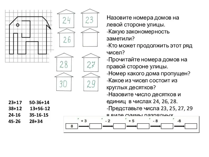 Назовите номера домов на левой стороне улицы. -Какую закономерность заметили? -Кто может продолжить