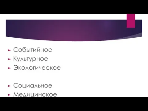 Событийное Культурное Экологическое Социальное Медицинское Корпоративное