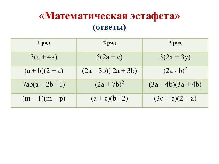 «Математическая эстафета» (ответы)