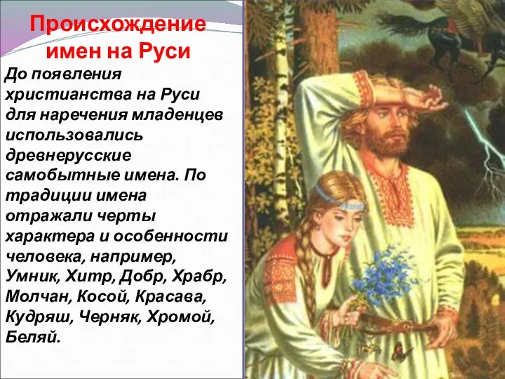 Происхождение имен на Руси До появления христианства на Руси для