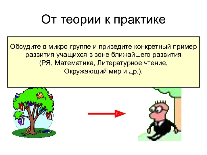 От теории к практике Обсудите в микро-группе и приведите конкретный пример развития учащихся