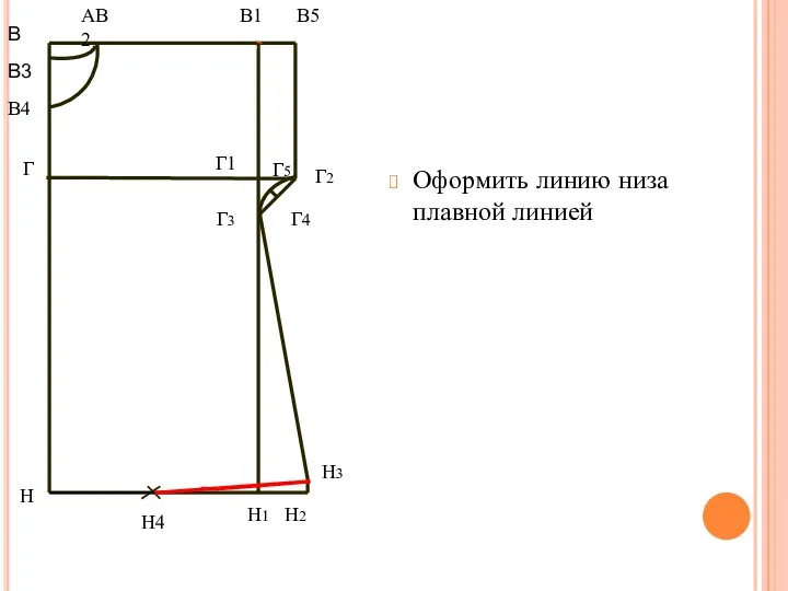 Оформить линию низа плавной линией В В1 Н Н1 В5