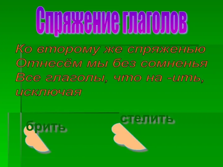 Спряжение глаголов Ко второму же спряженью Отнесём мы без сомненья