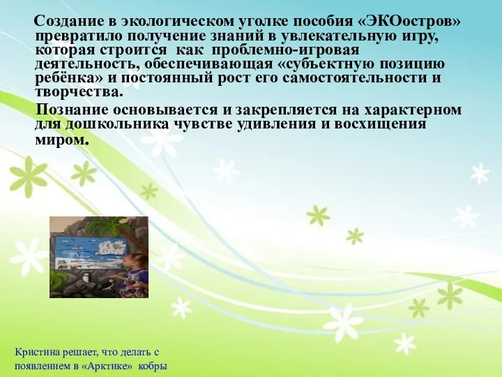 Создание в экологическом уголке пособия «ЭКОостров» превратило получение знаний в