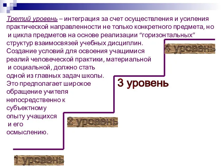 Третий уровень – интеграция за счет осуществления и усиления практической