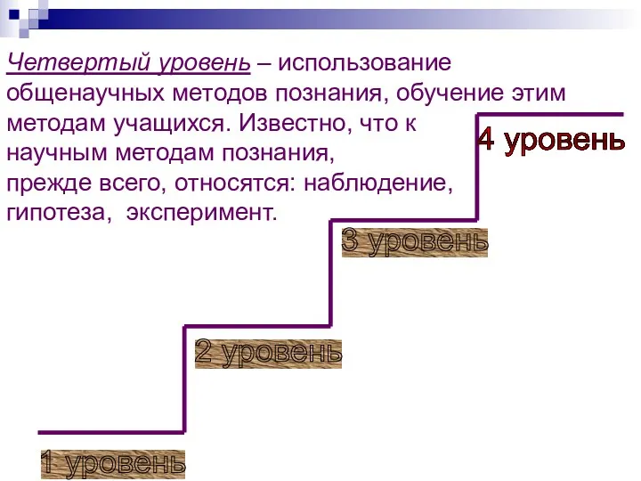 Четвертый уровень – использование общенаучных методов познания, обучение этим методам