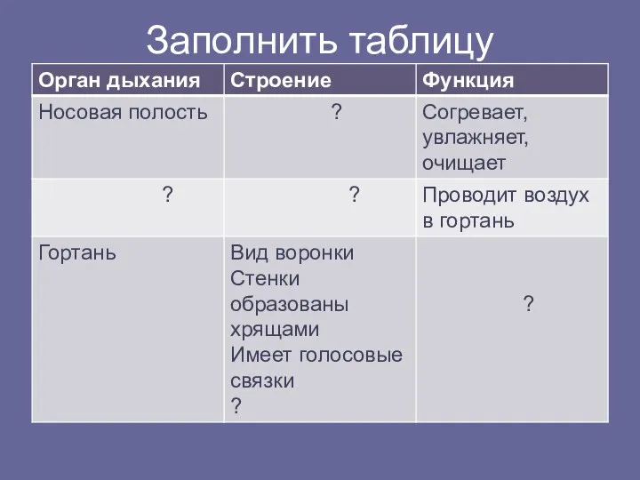 Заполнить таблицу