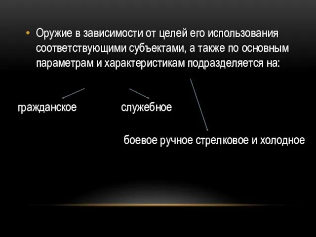 Оружие в зависимости от целей его использования соответствующими субъектами, а