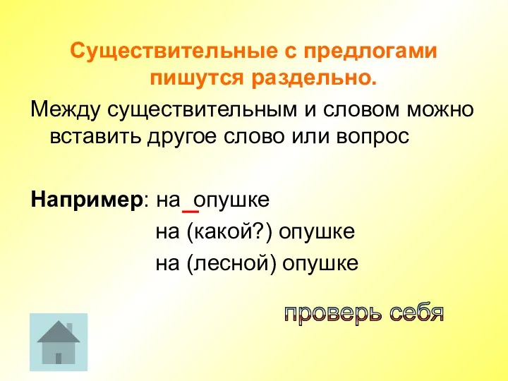 Существительные с предлогами пишутся раздельно. Между существительным и словом можно