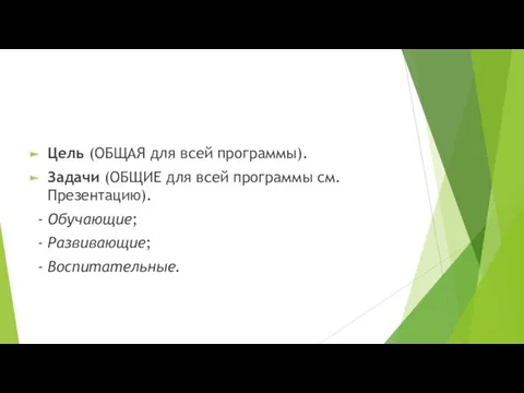 Цель (ОБЩАЯ для всей программы). Задачи (ОБЩИЕ для всей программы