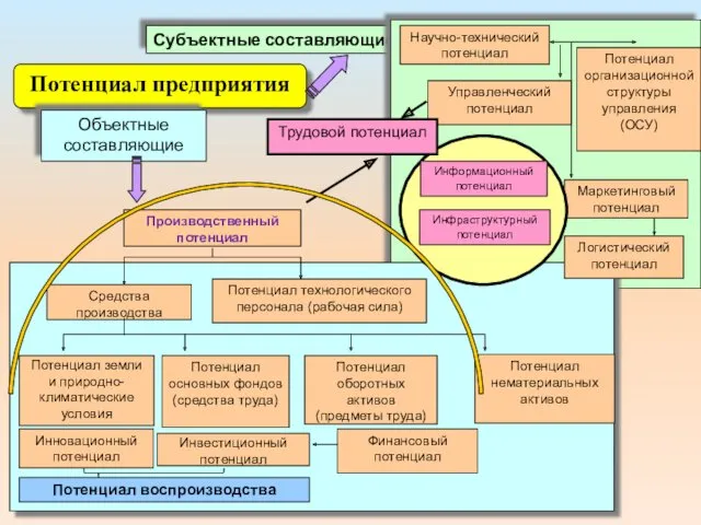 Субъектные составляющие Потенциал предприятия Объектные составляющие Научно-технический потенциал Управленческий потенциал