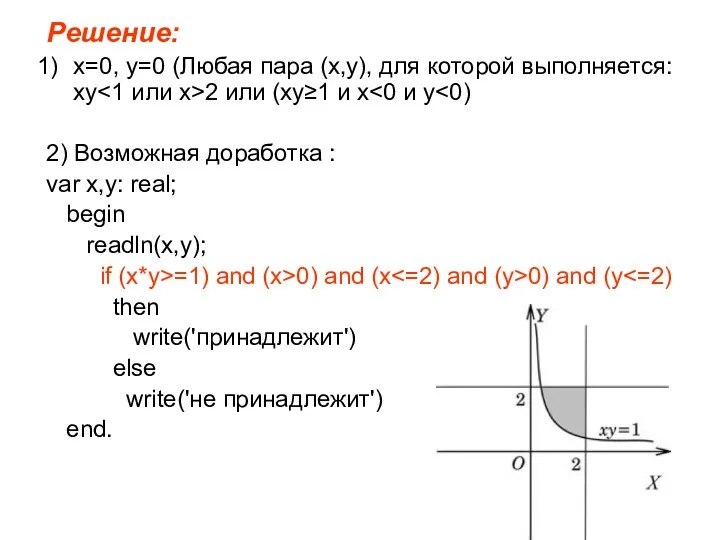 Решение: x=0, y=0 (Любая пара (x,y), для которой выполняется: xy