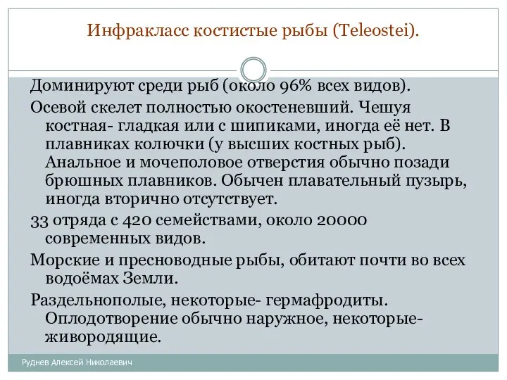 Инфракласс костистые рыбы (Teleostei). Руднев Алексей Николаевич Доминируют среди рыб