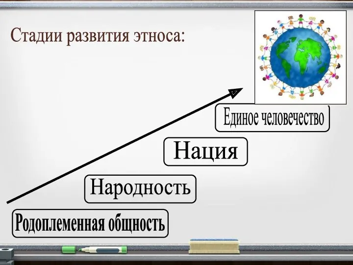 Стадии развития этноса: Родоплеменная общность Народность Нация Единое человечество