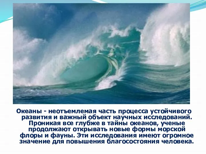 Океаны - неотъемлемая часть процесса устойчивого развития и важный объект