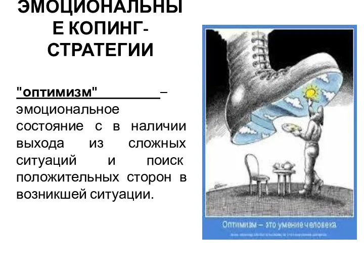 ЭМОЦИОНАЛЬНЫЕ КОПИНГ-СТРАТЕГИИ "оптимизм" – эмоциональное состояние с в наличии выхода