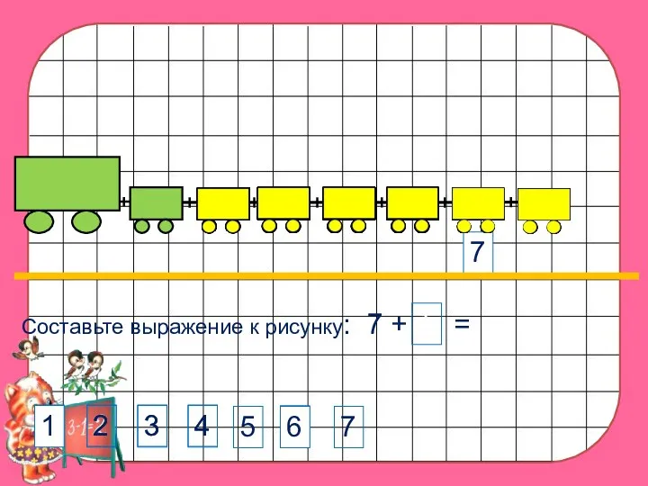 Составьте выражение к рисунку: 7 + 1 = 7 4