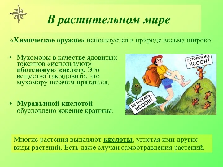 В растительном мире Мухоморы в качестве ядовитых токсинов «используют» иботеновую