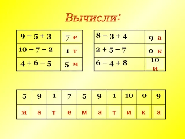 Вычисли: 7 е 1 т 5 м 9 а 0