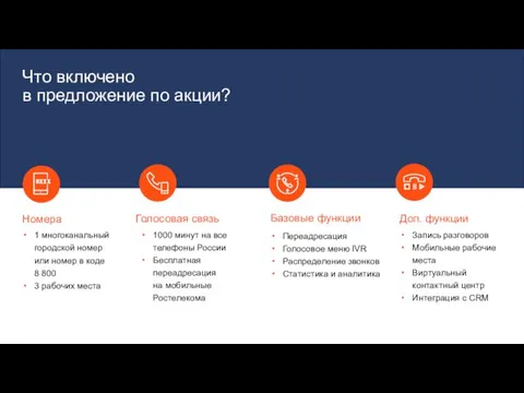 Что включено в предложение по акции? 1 многоканальный городской номер