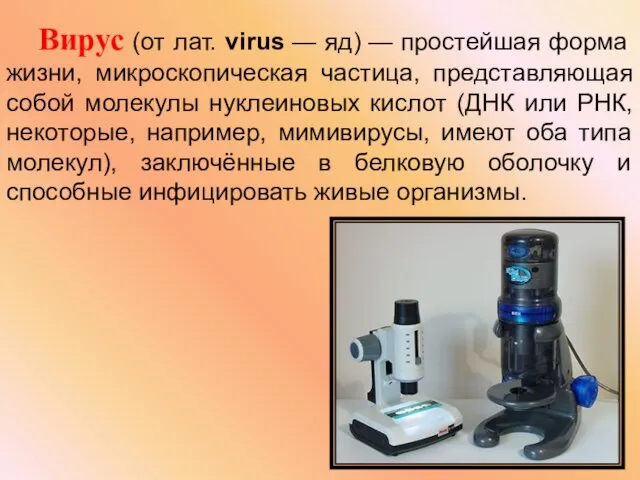 Вирус (от лат. virus — яд) — простейшая форма жизни,