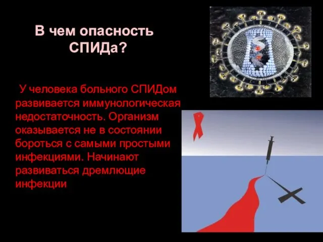 В чем опасность СПИДа? У человека больного СПИДом развивается иммунологическая