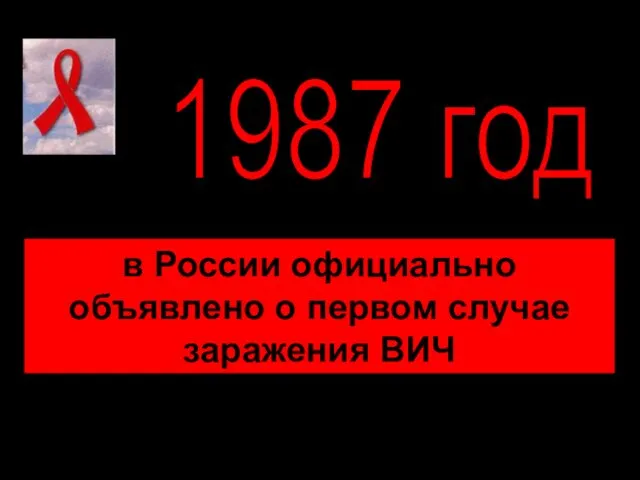 1987 год в России официально объявлено о первом случае заражения ВИЧ