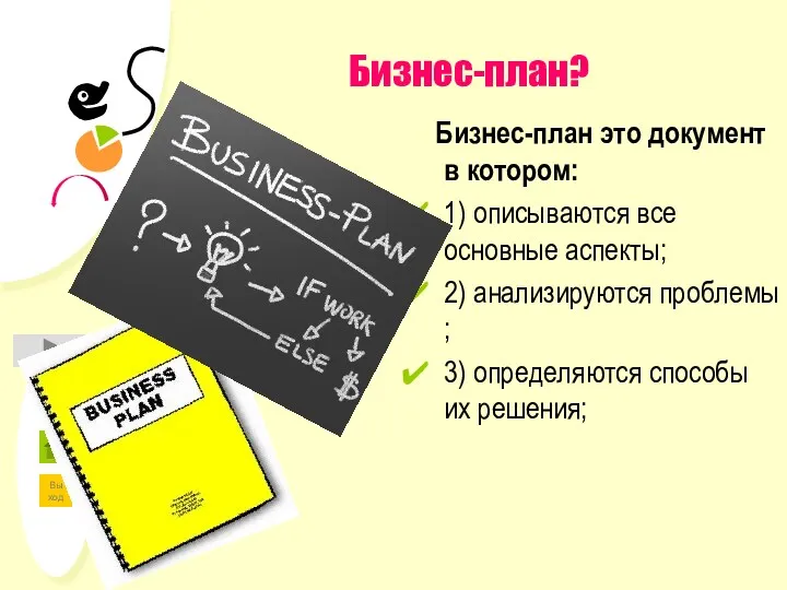 Бизнес-план? Бизнес-план это документ в котором: 1) описываются все основные