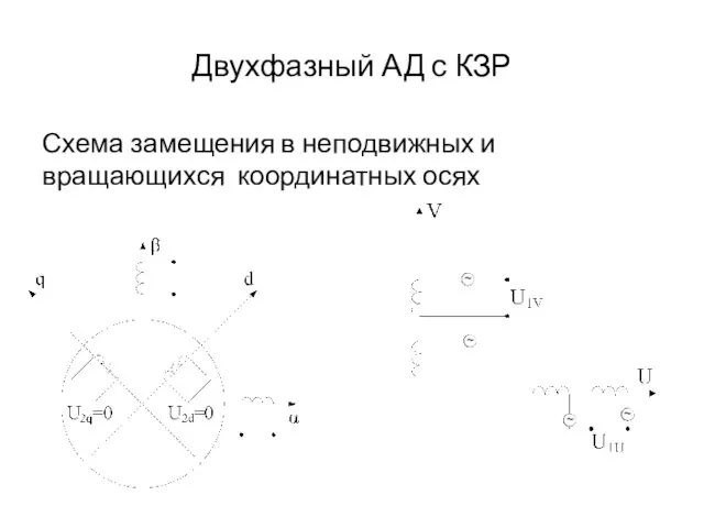 Двухфазный АД с КЗР Схема замещения в неподвижных и вращающихся координатных осях