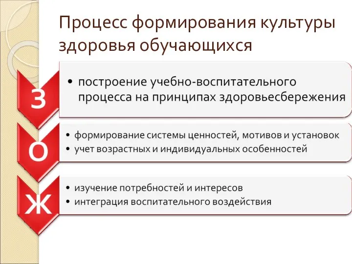 Процесс формирования культуры здоровья обучающихся