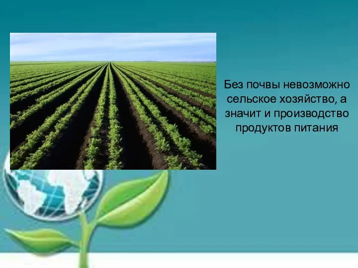 Без почвы невозможно сельское хозяйство, а значит и производство продуктов питания