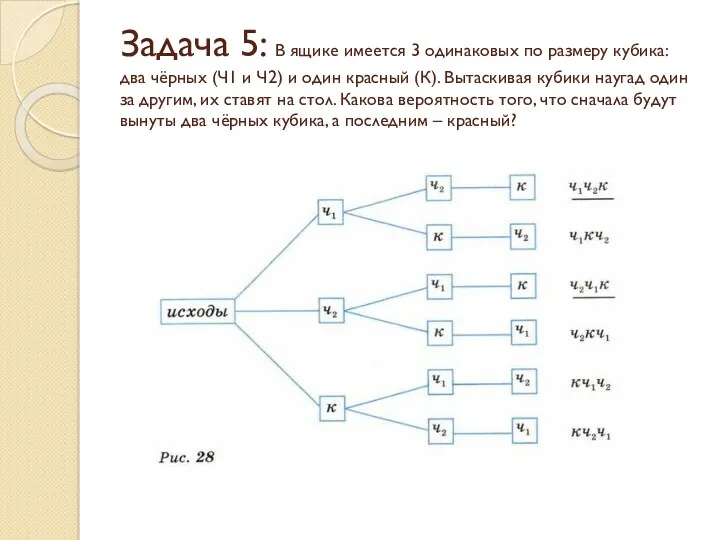 Задача 5: В ящике имеется 3 одинаковых по размеру кубика: