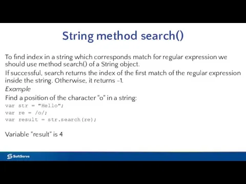 String method search() To find index in a string which