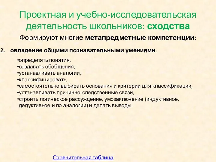 Проектная и учебно-исследовательская деятельность школьников: сходства Формируют многие метапредметные компетенции: