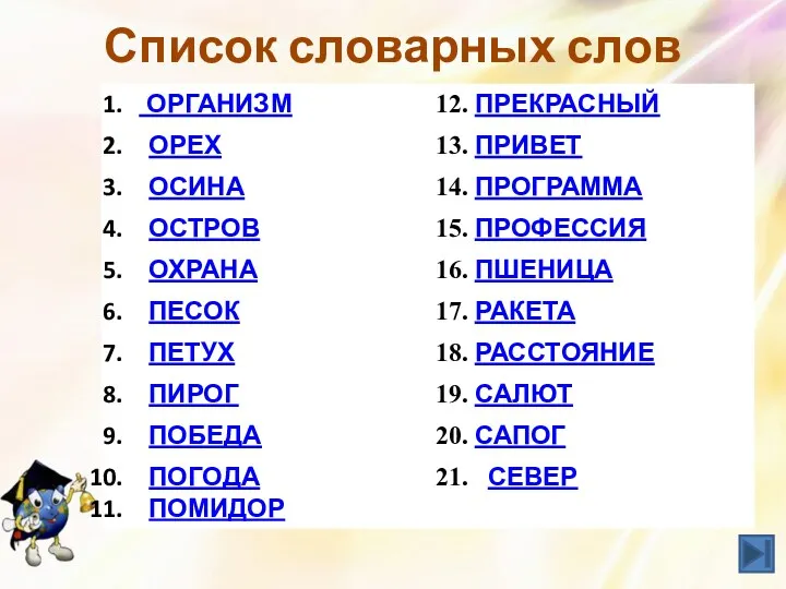 Список словарных слов