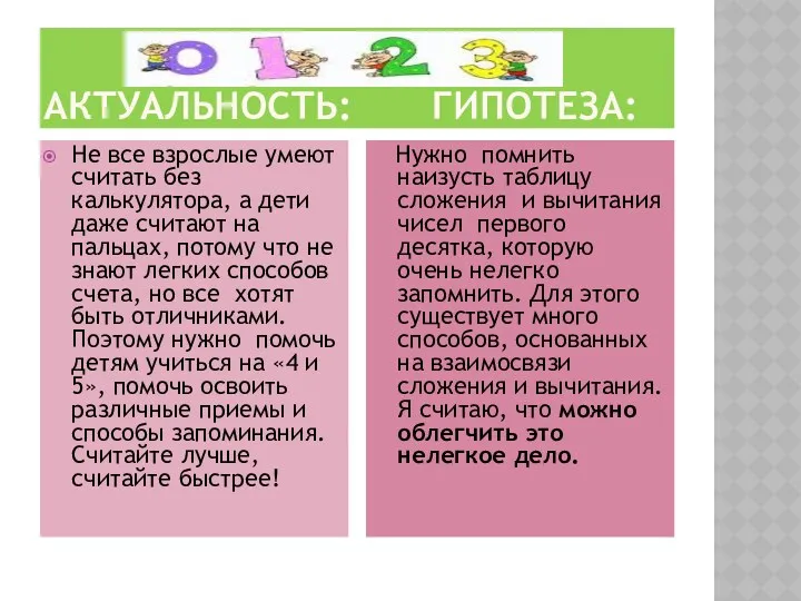 АКТУАЛЬНОСТЬ: ГИПОТЕЗА: Не все взрослые умеют считать без калькулятора, а