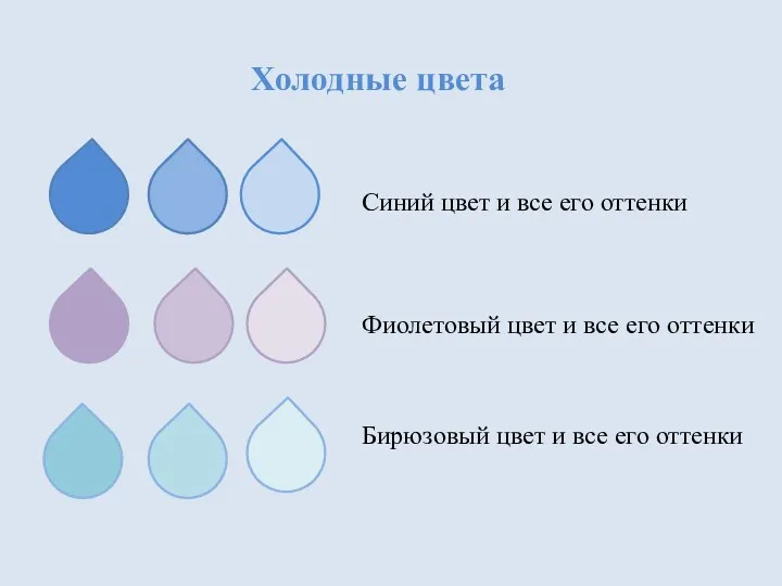 Холодные цвета Синий цвет и все его оттенки Фиолетовый цвет и все его