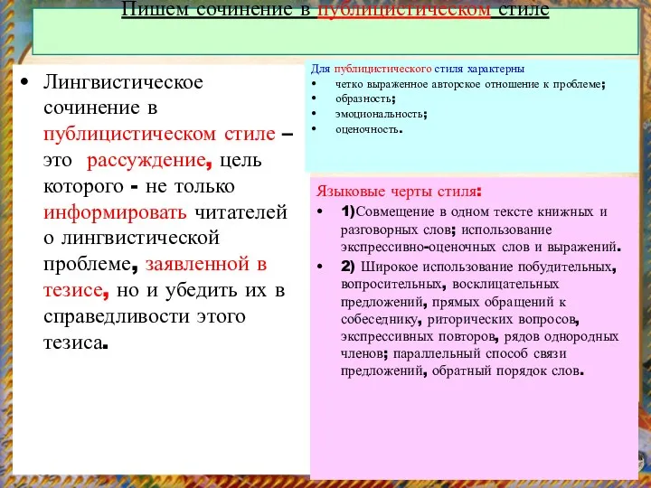 Пишем сочинение в публицистическом стиле Лингвистическое сочинение в публицистическом стиле