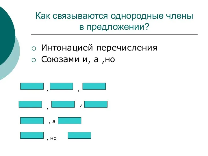 Как связываются однородные члены в предложении? Интонацией перечисления Союзами и,