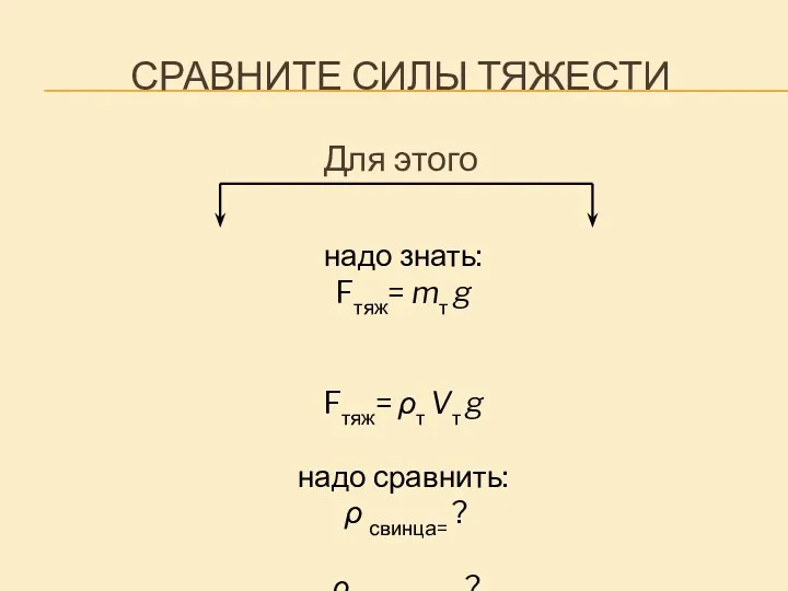 Сравните силы тяжести Для этого надо знать: Fтяж= mт g