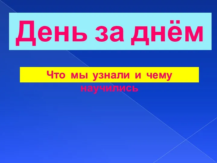 День за днём Что мы узнали и чему научились